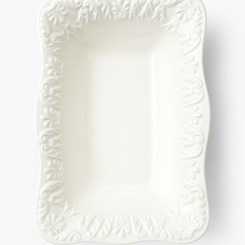 Bizzirri White Embossed Ceramic Dish  Made in Italy 12" x 8"
